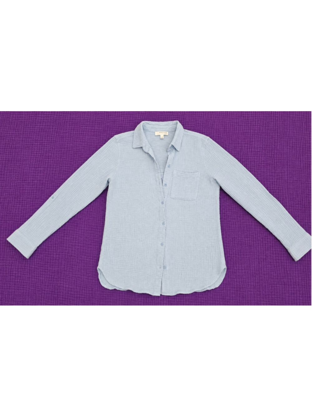 Anne Klein Jeans Women's Small 100% Cotton Blue Gauze Button Up Roll Tab Shirt